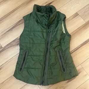 REI brand army green zip vest, slightly puffy